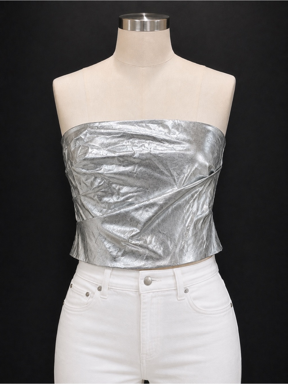 ZARA Shimmery Metallic Silver Strapless Camisole size M NWT